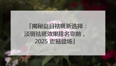 揭秘夏日祛斑新选择：淡斑祛斑效果排名靠前，2025 震撼登场