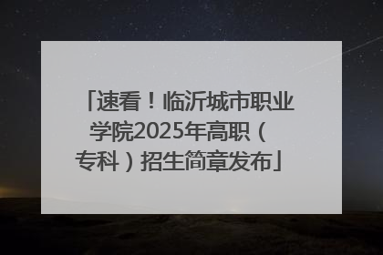 速看！临沂城市职业学院2025年高职（专科）招生简章发布